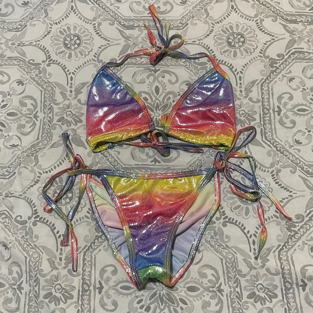 Roma Rainbow Shimmer Scrunch/Pucker Bottom Bikini Set